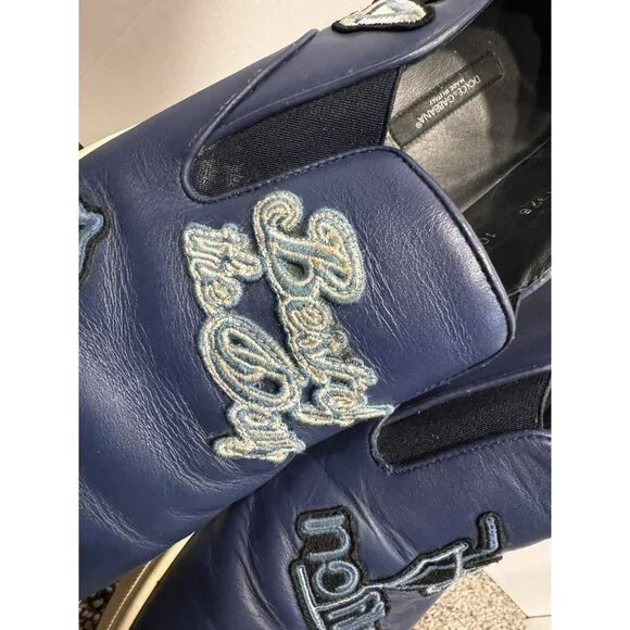 Dolce & Gabbana Men’s London Jazz Patches Slip On Blue Leather Shoes Size 10 - Picture 4 of 10